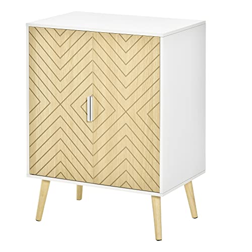 HOMCOM-Buffet-meuble-de-rangement-design-scandinave-2-portes-avec-tagre-dim-60L-x-40l-x-80H-cm-MDF-panneaux-particules-blanc-portes-motif-graphique-aspect-bois-clair-0