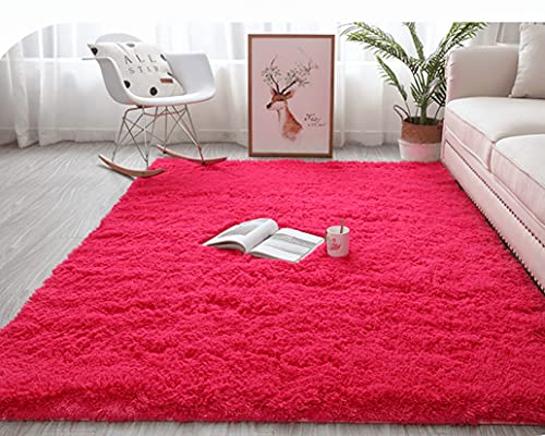 Tapis--Poils-Longs-Tapis-Moelleux--Poils-Longs-antidrapant-Super-Doux-pour-Salon-Chambre--Coucher-Salle--Manger-Tapis-de-tte-de-lit-pour-Enfants-Rouge-80x160-cm-0-1