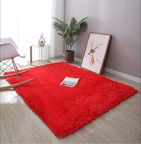 Tapis--Poils-Longs-Tapis-Moelleux--Poils-Longs-antidrapant-Super-Doux-pour-Salon-Chambre--Coucher-Salle--Manger-Tapis-de-tte-de-lit-pour-Enfants-Rouge-80x160-cm-0