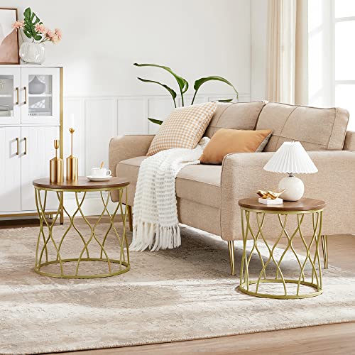 VASAGLE-Lot-de-2-Table-Gigogne-de-Salon-Scandinave-Petite-Table-Ronde-Bout-de-Canap-Table-dAppoint-Cadre-en-Acier-pour-Chambre-Bureau-Style-Moderne-Couleur-Boise-et-Dor-LET331A43-0-0