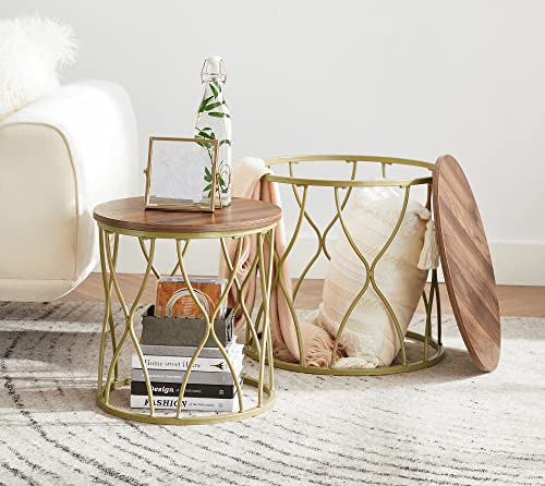 VASAGLE-Lot-de-2-Table-Gigogne-de-Salon-Scandinave-Petite-Table-Ronde-Bout-de-Canap-Table-dAppoint-Cadre-en-Acier-pour-Chambre-Bureau-Style-Moderne-Couleur-Boise-et-Dor-LET331A43-0-1