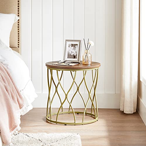 VASAGLE-Lot-de-2-Table-Gigogne-de-Salon-Scandinave-Petite-Table-Ronde-Bout-de-Canap-Table-dAppoint-Cadre-en-Acier-pour-Chambre-Bureau-Style-Moderne-Couleur-Boise-et-Dor-LET331A43-0-2