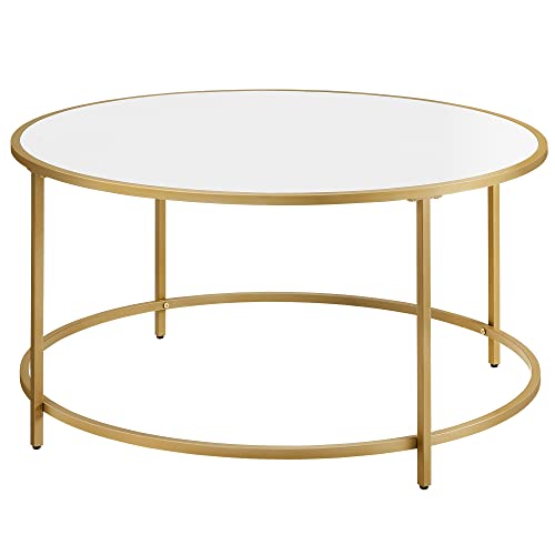 VASAGLE-Table-Basse-Ronde-Table-de-Salon-avec-Dessus-en-Panneaux-Cadre-en-Mtal-Dor-Montage-Facile-Style-Moderne-Dor-et-Blanc-LCT091A10-0