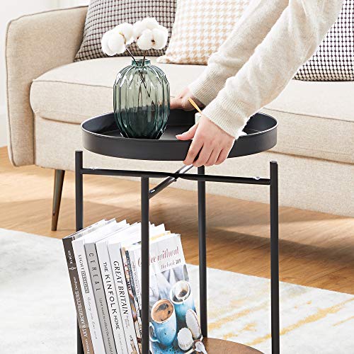 VASAGLE-Table-dappoint--2-Niveaux-Bout-de-canap-avec-Dessus-Amovible-Table-de-Chevet-Ronde-Cadre-en-Acier-pour-Salon-Chambre-Marron-Rustique-et-Noir-LET221B01-0-1