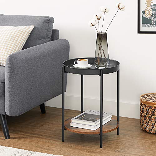 VASAGLE-Table-dappoint--2-Niveaux-Bout-de-canap-avec-Dessus-Amovible-Table-de-Chevet-Ronde-Cadre-en-Acier-pour-Salon-Chambre-Marron-Rustique-et-Noir-LET221B01-0-2