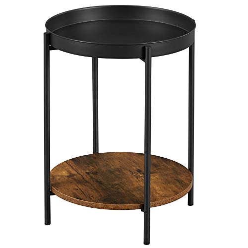 VASAGLE-Table-dappoint--2-Niveaux-Bout-de-canap-avec-Dessus-Amovible-Table-de-Chevet-Ronde-Cadre-en-Acier-pour-Salon-Chambre-Marron-Rustique-et-Noir-LET221B01-0