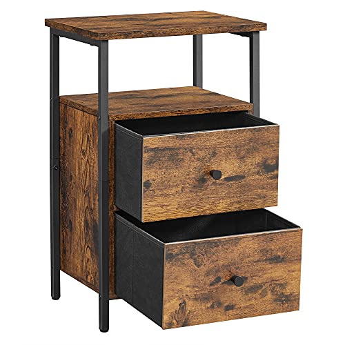 VASAGLE-Table-de-Chevet-Table-de-Nuit-Bout-de-Canap-2-Tiroirs-pour-Chambre-Salon-Style-Industriel-Marron-Rustique-et-Noir-LET521B01-0-0