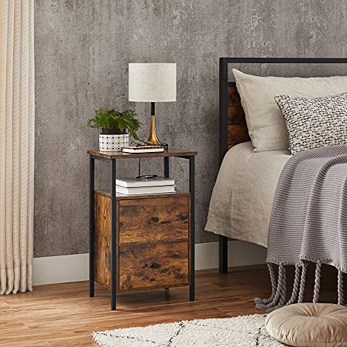 VASAGLE-Table-de-Chevet-Table-de-Nuit-Bout-de-Canap-2-Tiroirs-pour-Chambre-Salon-Style-Industriel-Marron-Rustique-et-Noir-LET521B01-0-1