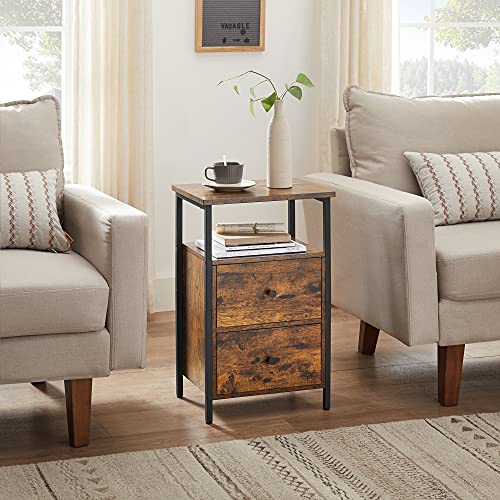 VASAGLE-Table-de-Chevet-Table-de-Nuit-Bout-de-Canap-2-Tiroirs-pour-Chambre-Salon-Style-Industriel-Marron-Rustique-et-Noir-LET521B01-0-2