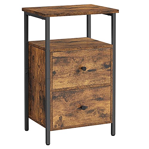 VASAGLE-Table-de-Chevet-Table-de-Nuit-Bout-de-Canap-2-Tiroirs-pour-Chambre-Salon-Style-Industriel-Marron-Rustique-et-Noir-LET521B01-0