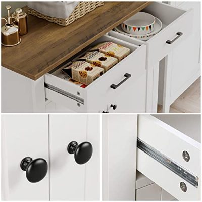 Armoire De Cuisine 163 Cm Avec 3 Portes Vitrées Et 4 Tiroirs - Meuble De Rangement Moderne Noir Ou Blanc - 10