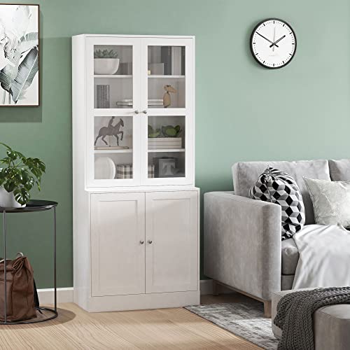 HOMCOM-Bibliothque-vitrine-multi-rangement-2-portes-verre-2-portes-bois-4-tagres-rglables-MDF-blanc-0-0