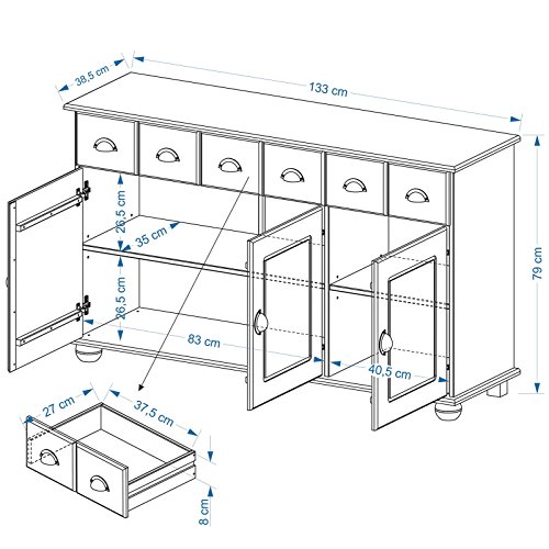 IDIMEX-Buffet-Colmar-Commode-bahut-vaisselier-Meuble-Bas-Rangement-avec-3-tiroirs-et-3-Portes-battantes-en-pin-Massif-0-2