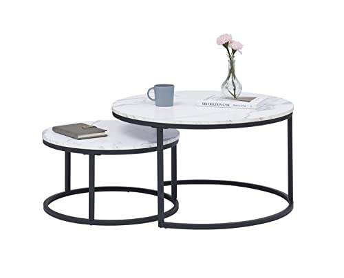 Lot-de-2-Table-gigogne-BoisTable-Basse-Ronde-Style-Mdival-Table-Basse-en-Marbre-0-0
