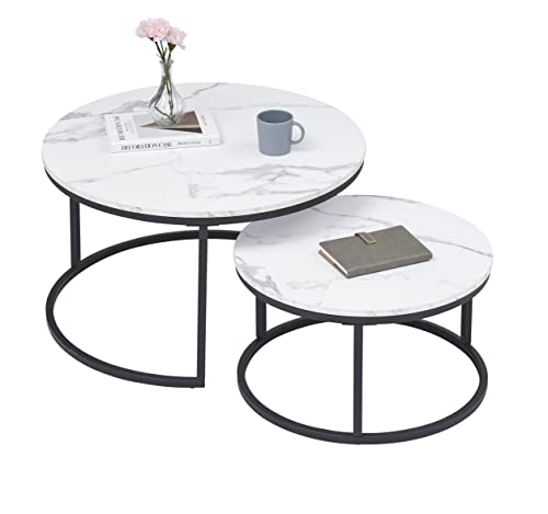 Lot-de-2-Table-gigogne-BoisTable-Basse-Ronde-Style-Mdival-Table-Basse-en-Marbre-0