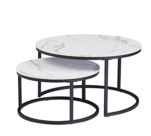Symylife-Lot-de-2-Tables-gigognes-Rondes-avec-Pieds-en-mtal-0
