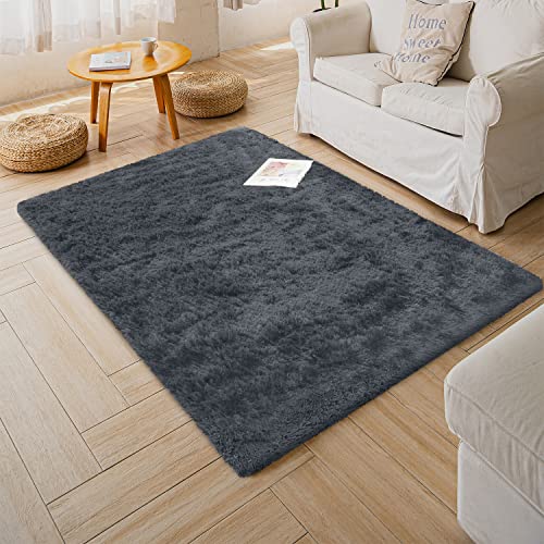 Granbest-Shaggy-Tapis--Poils-Longs-pour-Salon-Moderne--Poils-Courts-Moelleux-antidrapant-pour-ges-et-Enfants-120-x-170-cm-Gris-0-0