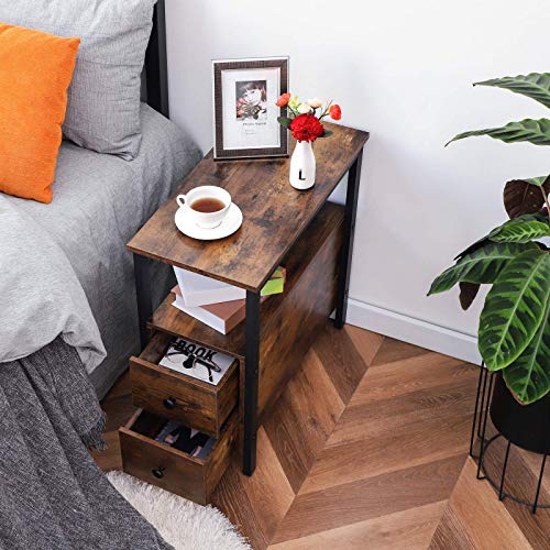 HOOBRO-Table-de-Chevet-Table-dAppoint-Table-de-Nuit-Bout-de-Canap-avec-2-Tiroirs-Fine-pour-Petit-Espace-Cadre-Stable-et-Solide-Assemblage-Facile-Aspect-Bois-Style-Industriel-EBF54BZ01-0-2