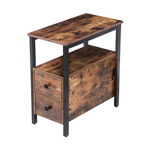 HOOBRO-Table-de-Chevet-Table-dAppoint-Table-de-Nuit-Bout-de-Canap-avec-2-Tiroirs-Fine-pour-Petit-Espace-Cadre-Stable-et-Solide-Assemblage-Facile-Aspect-Bois-Style-Industriel-EBF54BZ01-0