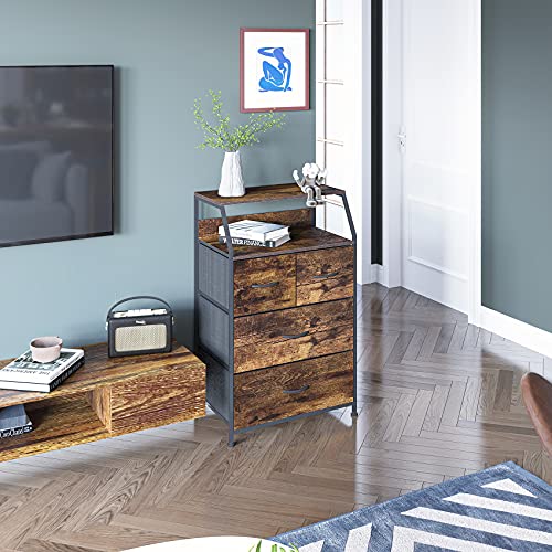 Commode--4-Tiroirs-Meuble-de-Rangement-Vintage-Buffet-Design-Dressoir-Moderne-Armoire-Double-Rgement-Placard-Multifonction-pour-Chambre-Salon-Entree-Bureau-Cuisine-Noir-Marron-Bois-Acier-0-1