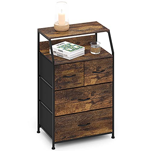 Commode--4-Tiroirs-Meuble-de-Rangement-Vintage-Buffet-Design-Dressoir-Moderne-Armoire-Double-Rgement-Placard-Multifonction-pour-Chambre-Salon-Entree-Bureau-Cuisine-Noir-Marron-Bois-Acier-0