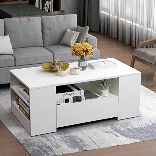 VOWNER-Table-Basse-Table-Basse-Moderne-Table-de-Salon-avec-2-Tiroirs-Multiples-Rangements-Table-de-Salon-95-x-55-x-37-cm-0-2