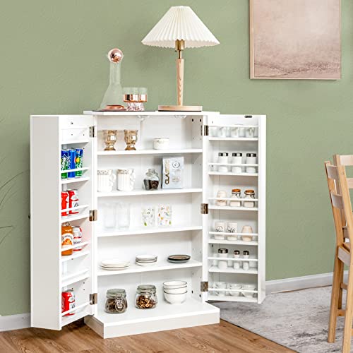 COSTWAY-Armoire-de-Cuisine-avec-14-tagre-Buffet--5-Niveaux-Meuble-de-Rangement-avec-Dispositif-Anti-Renversement-Blanc-0-0