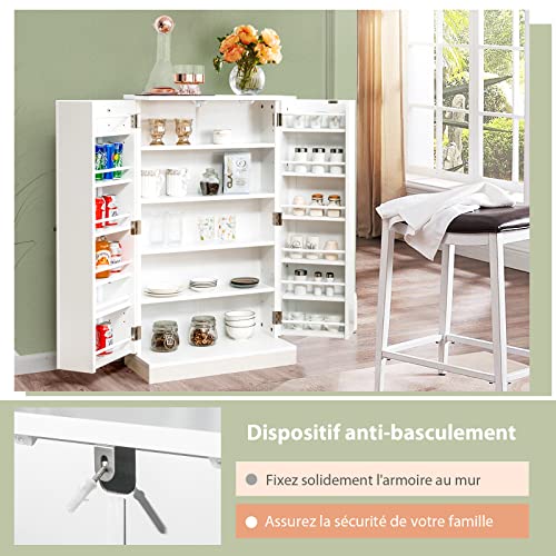 COSTWAY-Armoire-de-Cuisine-avec-14-tagre-Buffet--5-Niveaux-Meuble-de-Rangement-avec-Dispositif-Anti-Renversement-Blanc-0-2