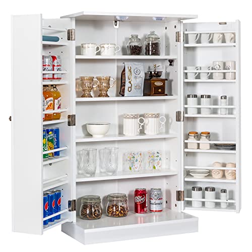 COSTWAY-Armoire-de-Cuisine-avec-14-tagre-Buffet--5-Niveaux-Meuble-de-Rangement-avec-Dispositif-Anti-Renversement-Blanc-0
