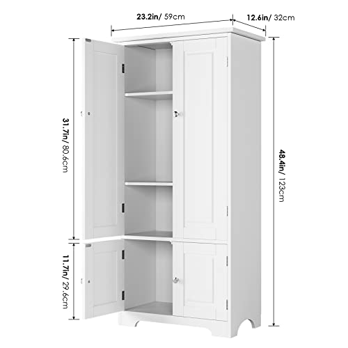 FORHILL-Armoire-de-Rangement-en-Bois-avec-4-Portes-Meuble-Haute-de-Rangement-Buffet-de-Cuisine-Armoire-vestiaire-pour-Salon-Chambre-Bureau-59x32x123cm-Blanc-0-0