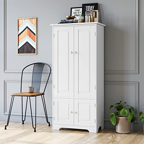 FORHILL-Armoire-de-Rangement-en-Bois-avec-4-Portes-Meuble-Haute-de-Rangement-Buffet-de-Cuisine-Armoire-vestiaire-pour-Salon-Chambre-Bureau-59x32x123cm-Blanc-0-2