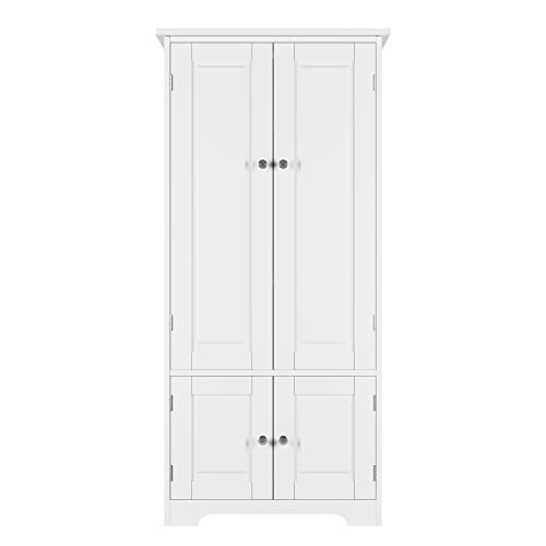 FORHILL-Armoire-de-Rangement-en-Bois-avec-4-Portes-Meuble-Haute-de-Rangement-Buffet-de-Cuisine-Armoire-vestiaire-pour-Salon-Chambre-Bureau-59x32x123cm-Blanc-0