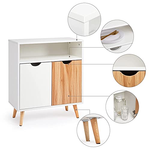 Meerveil-Buffet-Meuble-de-Rangement-avec-2-Portes-Une-Etagre-de-Rangement-Ouverte-Pieds-en-Bois-Massif-de-Style-Moderne-60-x-30-x-733-cm-Blanc-et-Chne-0-1