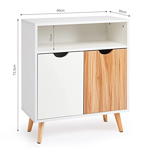 Meerveil-Buffet-Meuble-de-Rangement-avec-2-Portes-Une-Etagre-de-Rangement-Ouverte-Pieds-en-Bois-Massif-de-Style-Moderne-60-x-30-x-733-cm-Blanc-et-Chne-0-2