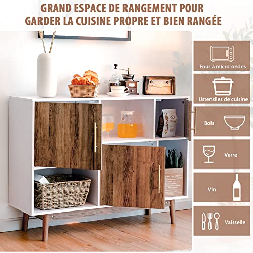 COSTWAY-Buffet-Meuble-de-Rangement-avec-3-Placards-et-3-tagres-Ouvertes-Meuble-de-Cuisine-avec-4-Pieds-Surlevs-Utilisation-Multifonctionnelle-pour-Salon-Salle--Manger-1015-x-33-x-775-cm-0-0