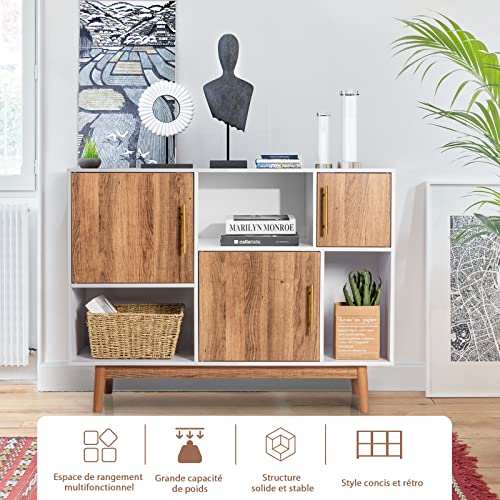 COSTWAY-Buffet-Meuble-de-Rangement-avec-3-Placards-et-3-tagres-Ouvertes-Meuble-de-Cuisine-avec-4-Pieds-Surlevs-Utilisation-Multifonctionnelle-pour-Salon-Salle--Manger-1015-x-33-x-775-cm-0-1
