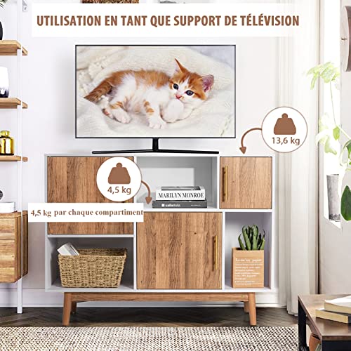 COSTWAY-Buffet-Meuble-de-Rangement-avec-3-Placards-et-3-tagres-Ouvertes-Meuble-de-Cuisine-avec-4-Pieds-Surlevs-Utilisation-Multifonctionnelle-pour-Salon-Salle--Manger-1015-x-33-x-775-cm-0-2