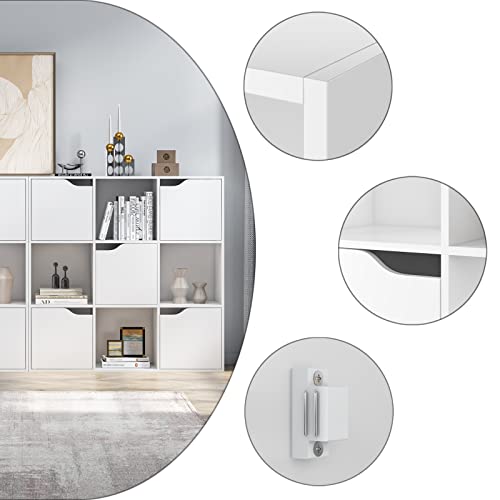 FirFurd-Bibliothque-Blanc-avec-9-Compartiments-tagre-avec-5-Portes-Meuble-de-Rangement-en-Bois-Bibliotheque-3-Niveaux-pour-Salon-Chambre-90x29x90cm-0-1