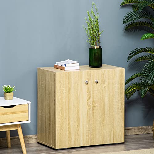 HOMCOM-Buffet-Commode-Meuble-de-Rangement-Placard-2-Portes-avec-tagre-poignes-Boutons-mtal-chrom-Panneaux-Particules-Aspect-chne-Clair-0-0