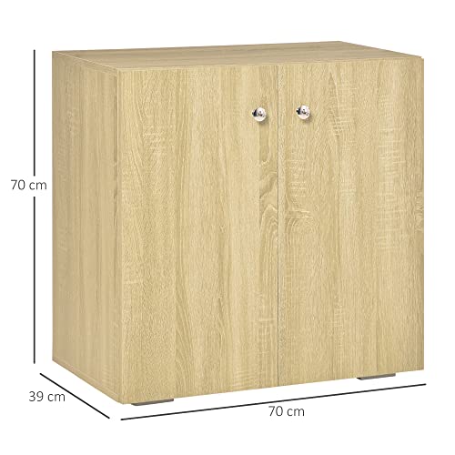 HOMCOM-Buffet-Commode-Meuble-de-Rangement-Placard-2-Portes-avec-tagre-poignes-Boutons-mtal-chrom-Panneaux-Particules-Aspect-chne-Clair-0-1