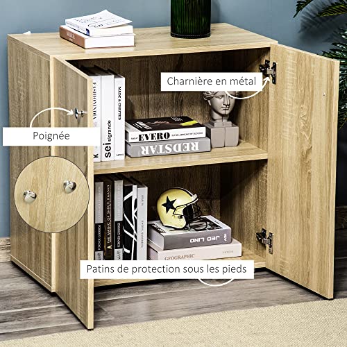 HOMCOM-Buffet-Commode-Meuble-de-Rangement-Placard-2-Portes-avec-tagre-poignes-Boutons-mtal-chrom-Panneaux-Particules-Aspect-chne-Clair-0-2
