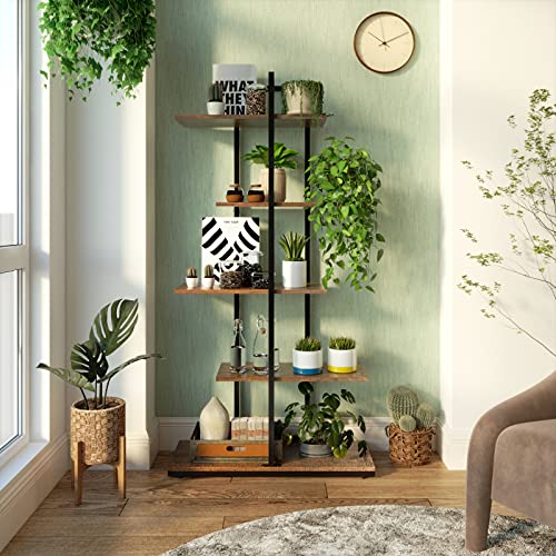 Meerveil-Bibliothque-tagre-de-Rangement-au-Sol-Bibliothque--5-Niveaux-en-Quinconce-Prsentoir-Unit-de-Stockage-Ouverte-pour-Salon-Chambre--Coucher-Bureau-74-x-28-x-145-cm-Marron-0-0