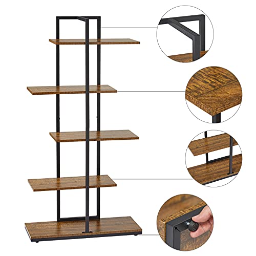 Meerveil-Bibliothque-tagre-de-Rangement-au-Sol-Bibliothque--5-Niveaux-en-Quinconce-Prsentoir-Unit-de-Stockage-Ouverte-pour-Salon-Chambre--Coucher-Bureau-74-x-28-x-145-cm-Marron-0-1