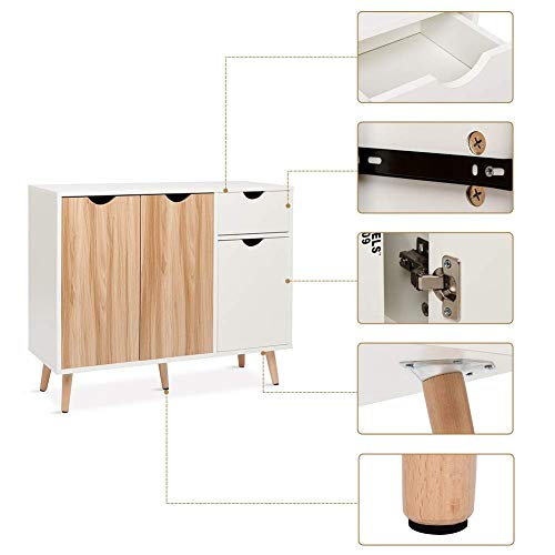 Meerveil-Buffet-Meuble-de-Rangement-3-Portes-1-Tiroir-Convient-pour-Salon-Cuisine-Salle--Manger-Chne-et-Blanc-90-x-30-x-73-cm-0-1