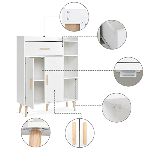 Meerveil-Buffet-Meuble-de-Rangement-avec-Tiroirs-et-2-Portes-en-Bois-pour-Salon-Chambre-Couloir-Blanc-0-1