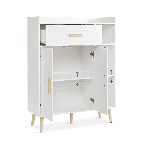 Meerveil-Buffet-Meuble-de-Rangement-avec-Tiroirs-et-2-Portes-en-Bois-pour-Salon-Chambre-Couloir-Blanc-0-2