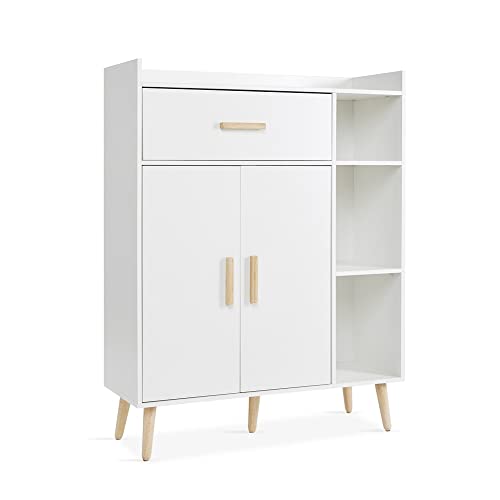 Meerveil-Buffet-Meuble-de-Rangement-avec-Tiroirs-et-2-Portes-en-Bois-pour-Salon-Chambre-Couloir-Blanc-0