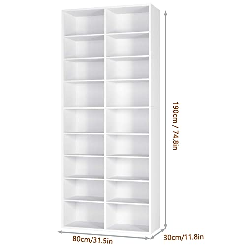Support-CD-Rglable-en-Hauteur-tagre-DVD-Bibliothque-Systme-dtagre-Sparateur-de-Pice-avec-18-Compartiments-190x80x30cm-Blanc-0-0