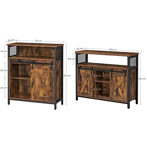 VASAGLE-2-Meubles-de-Rangement-BUffet-avec-Portes-Imitation-Grange-Coulissante-Casiers-Ouverts-tagres-Rglable-pour-Entre-Salon-Cuisine-Bureau-Industriel-Marron-Rustique-et-Noir-LSC781B01-0-0