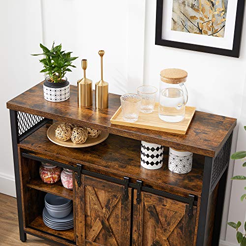 VASAGLE-2-Meubles-de-Rangement-BUffet-avec-Portes-Imitation-Grange-Coulissante-Casiers-Ouverts-tagres-Rglable-pour-Entre-Salon-Cuisine-Bureau-Industriel-Marron-Rustique-et-Noir-LSC781B01-0-2